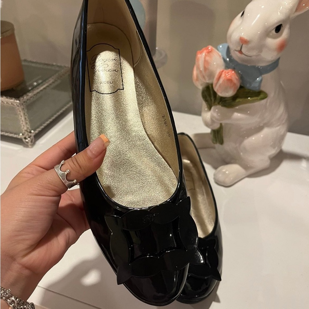 Roger Vivier Black Pantent Leather Buckle Ballerina Trompette Flats Shoes - Picture 3 of 7
